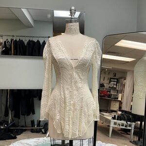 80s Sheer Lace Cream Long Sleeve Blouse